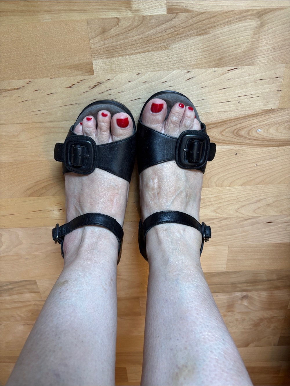 Dansko Black Leather Buckle Strap Women's Sandals